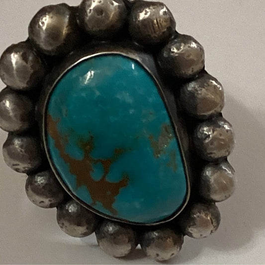 Ring, freeform, Royston Royal Blue, large raindrop bezel , adjustable, Chimney Butte - Turquoise Mustang