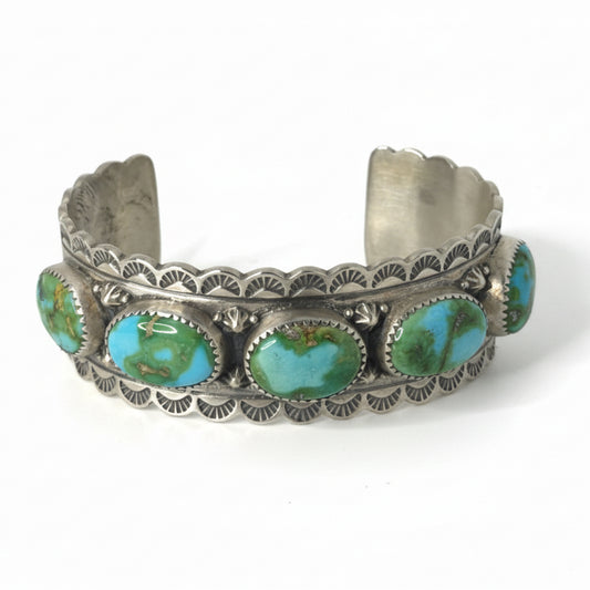 Brilliant Five - stone Sonoran Gold Bracelet Cuff - Turquoise Mustang