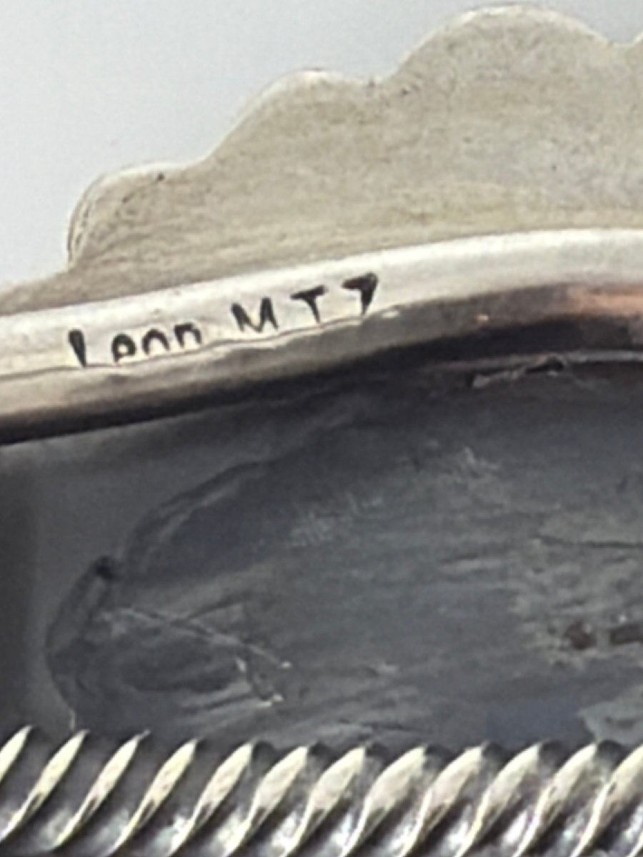 Refined Stamp and Overlay Cuff with Freeform Pilot Mountain Turquoise, Leon Martinez - Turquoise Mustang