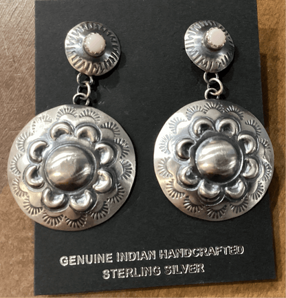 Pink Warrior Shield Concho Drop Earrings - Turquoise Mustang
