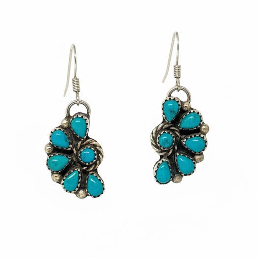 Navajo Turquoise Cluster Drop Earrings by FB | Sterling Silver Native American Jewelry - Turquoise Mustang