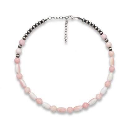 22" Pink Conch Shell & Sterling Silver Bead Necklace - Turquoise Mustang