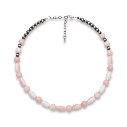 22" Pink Conch Shell & Sterling Silver Bead Necklace - Turquoise Mustang