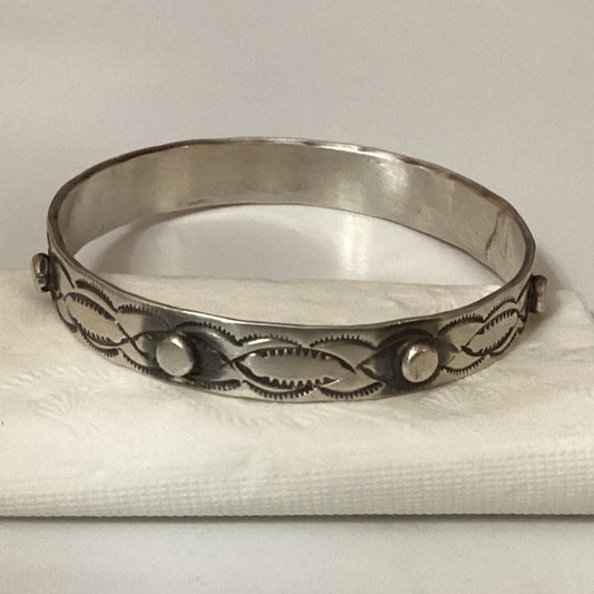 Bangle, Stamped w Flatened hot shot buttons, Chimney Butte - Turquoise Mustang