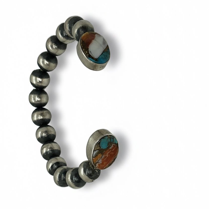 Memory Wire Cuff with Multi - Stone End Caps, by HaDa - Turquoise Mustang