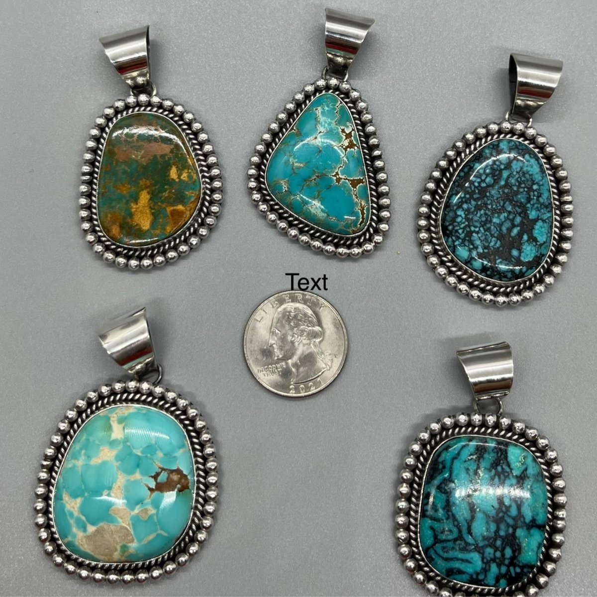 Assorted Large single stone Pendants by Mary Spencer: Number 8, Kingman Ceremonial, Royston, Birdseye Red Web - Turquoise Mustang