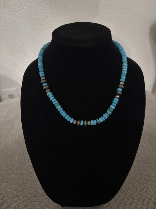 17” Blue Kingman Turquoise Rondelle Necklace - Turquoise Mustang