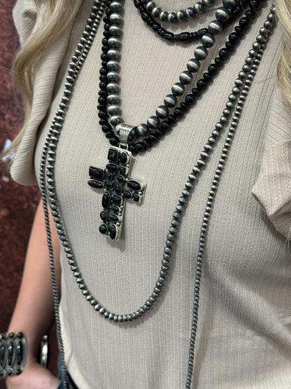 The Peony Cluster Cross Pendant - Turquoise Mustang