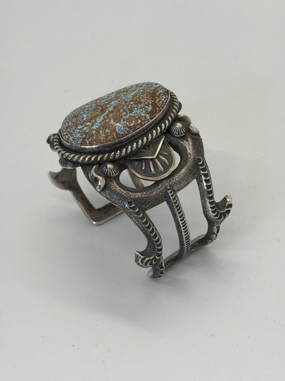 Tufa Cast with Stampwork Cuff Bracelet, Lg. Oval 8, Robert Delgarito - Turquoise Mustang