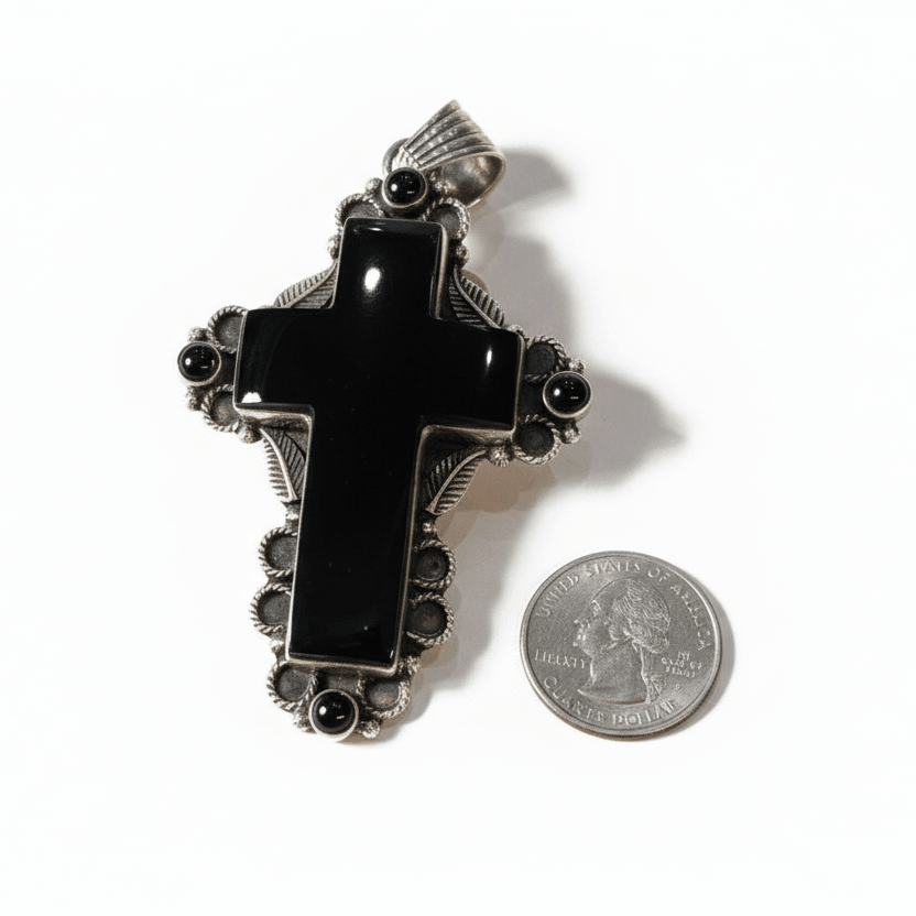 The Primrose Cross Pendant in Black Onyx - Turquoise Mustang
