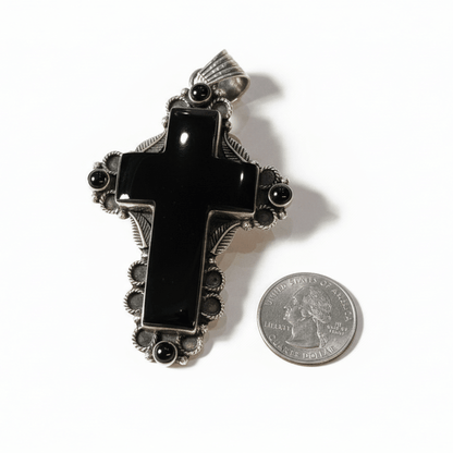 The Primrose Cross Pendant in Black Onyx - Turquoise Mustang