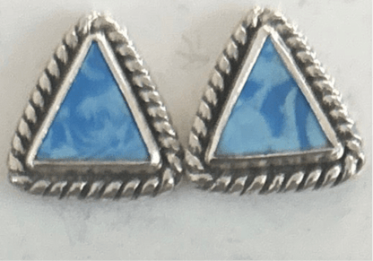 Stud Earring, triangular,heart, round, oval in turquoise, onyx, sugilite, and Larimar, with rope & plain bezels - Turquoise Mustang