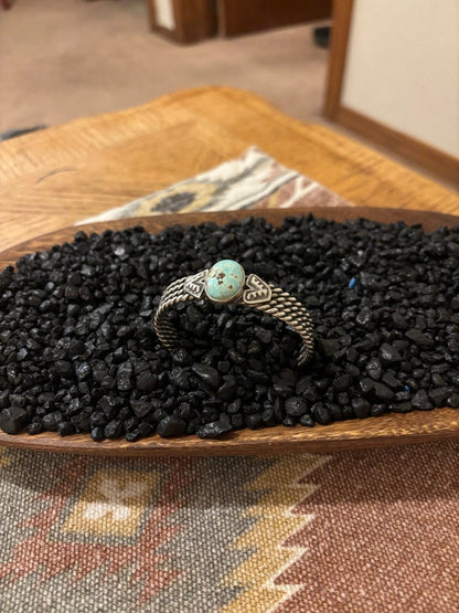 Bracelet, 1 Stone On 4 Strand Twisted Wire, Dry Creek, by Chris Yazzie - Turquoise Mustang
