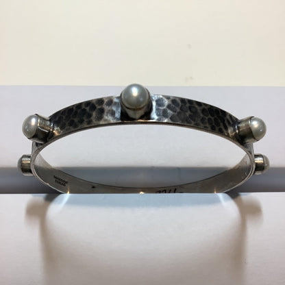 Bangle, Hammered w/ Pearl Rounds or onyx/lapis squares - Turquoise Mustang