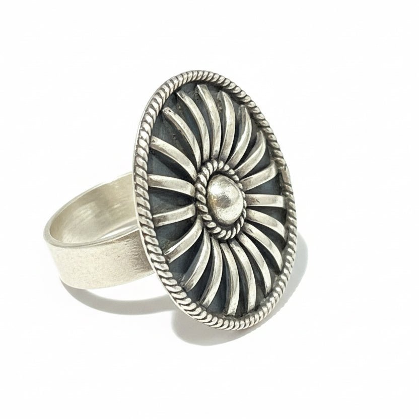 Round Shield Ring, Adjustable HaDa Collection - Turquoise Mustang