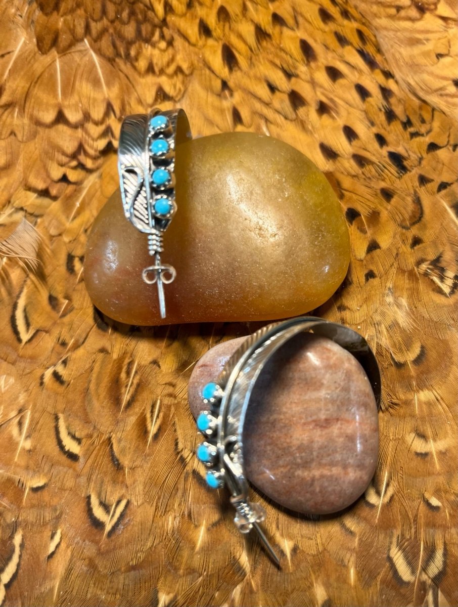 The Lady Slipper Half - Hoop Feather Earrings - Turquoise Mustang