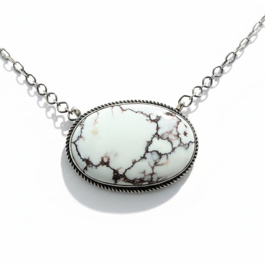 19” Large Oval Wild Horse Magnesite Bar Necklace - Turquoise Mustang