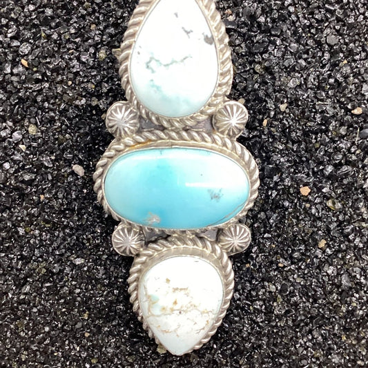 Ring, 3 stone Stone Dry Creek, Robert Shakey - Turquoise Mustang