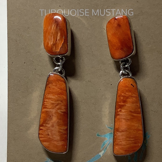 Earring, Spiny S - Rect. Posts and drops, Dan Dodson - Turquoise Mustang