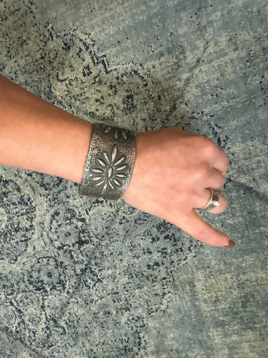 Tufa Cast Repoussé Blossom Cluster Cuff – Stewart Billie (Navajo) - Turquoise Mustang