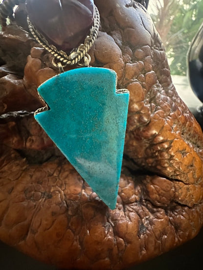 Purple Spiny Oyster Heart & Carved Turquoise Arrowhead Double Stone Statement Pendant, by Dan Dodson - Turquoise Mustang