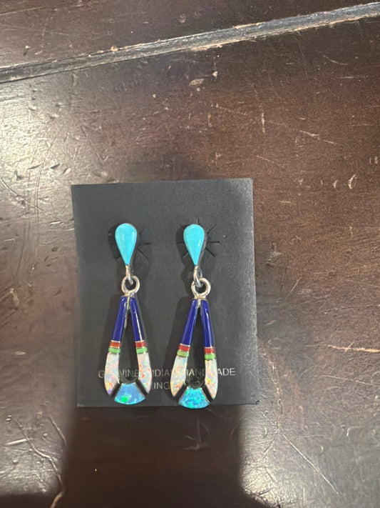 Zuni Opal Open Teardrop Dangle Earrings - Turquoise Mustang