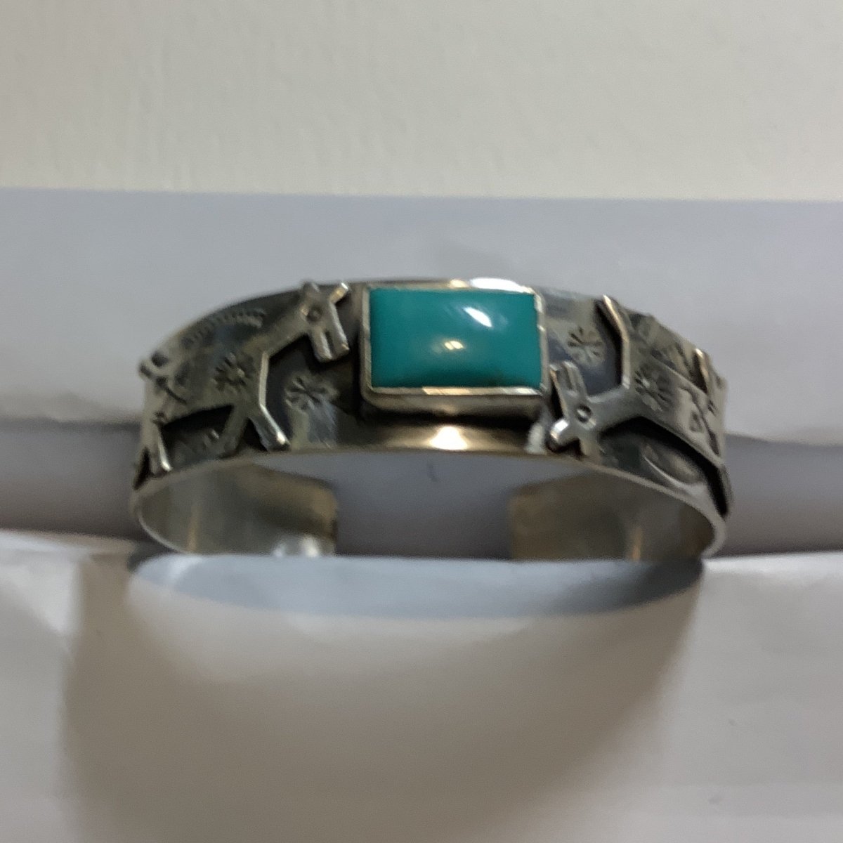 Bracelet, Harvey Burros, Rectangle Turquoise , DD - Turquoise Mustang