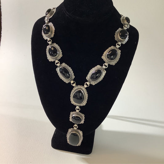 Necklace, Lariat, Onyx, Dan Dodson - Turquoise Mustang