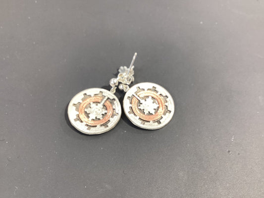 Earring, Navajo Basket, studs, Ronald Begay - Turquoise Mustang