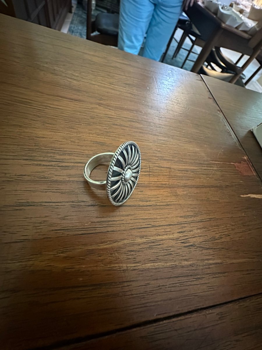 Round Shield Ring, Adjustable by HaDa - Turquoise Mustang