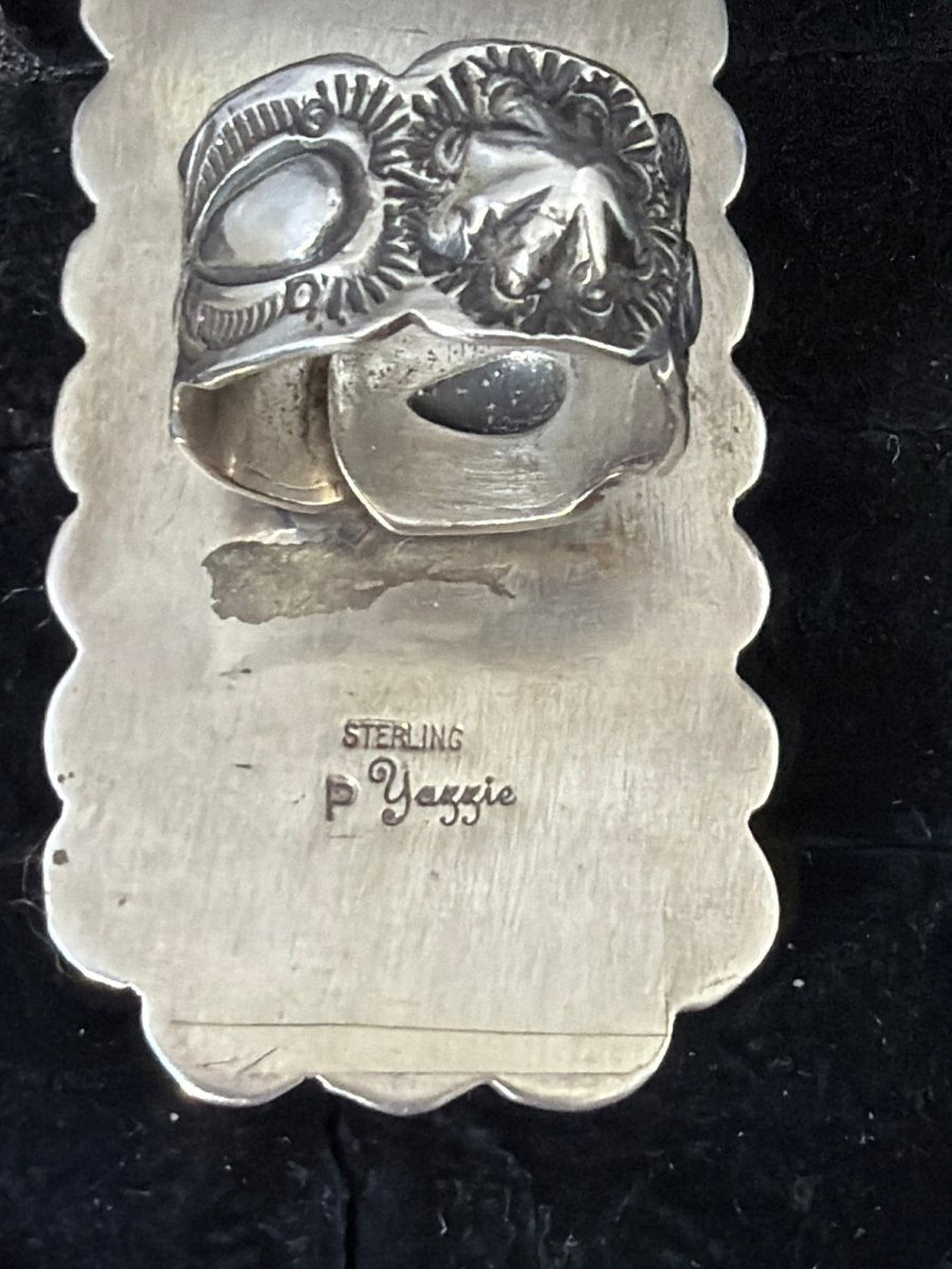 Rectangular Kingman Turquoise Cluster Ring, Adjustable Patrick Yazzie - Turquoise Mustang