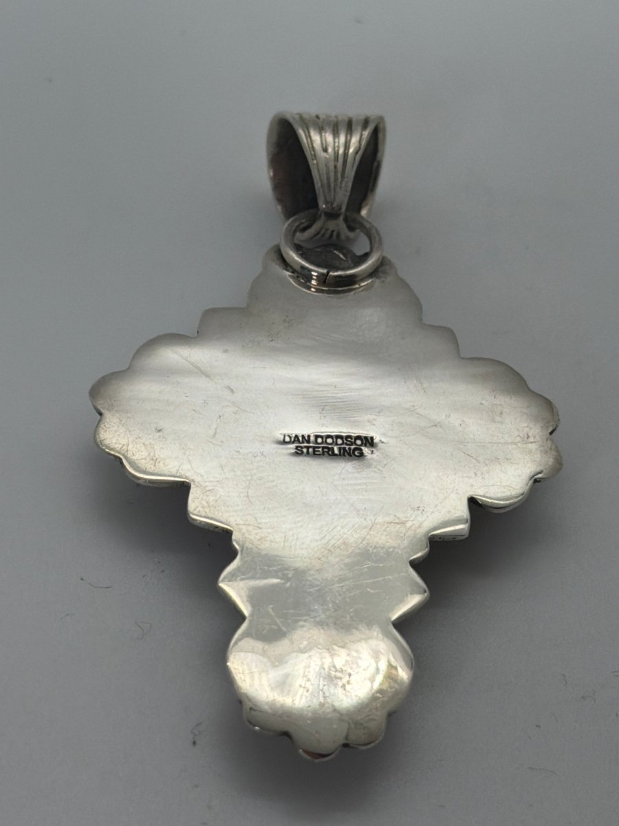 Black Onyx Cluster Cross Pendant on Sterling Silver Stamped Shield with Square Center & Mixed Cabs, Dan Dodson - Turquoise Mustang