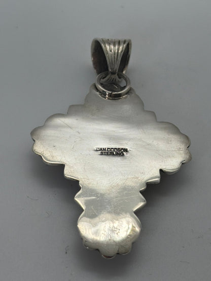 Black Onyx Cluster Cross Pendant on Sterling Silver Stamped Shield with Square Center & Mixed Cabs, Dan Dodson - Turquoise Mustang