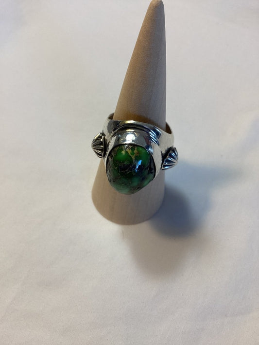 Ring, bright silver with Sonoran Gold, Chimney Butte - Turquoise Mustang