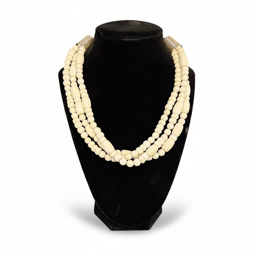 20” Three White Howlite Barrel and Rondelle Bead Necklace, Dan Dodson - Turquoise Mustang