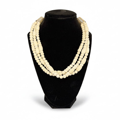 20” Three White Howlite Barrel and Rondelle Bead Necklace, Dan Dodson - Turquoise Mustang