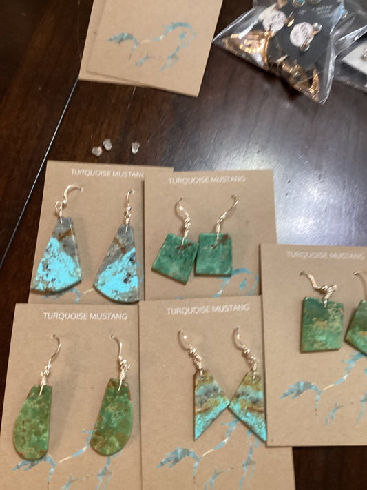 Earrings. Tiny Turquoise Slabs with posts, Kingman, Chimney Butte - Turquoise Mustang