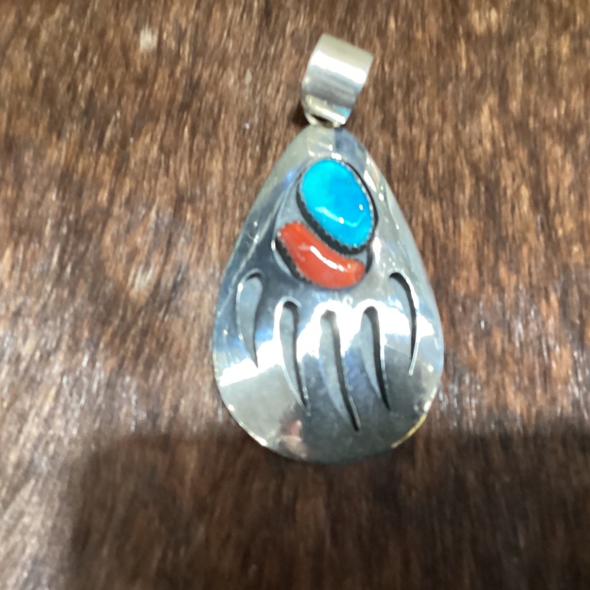 Earring. Bear Paw Shadowbox with Turquoise, Thomas Nez? - Turquoise Mustang