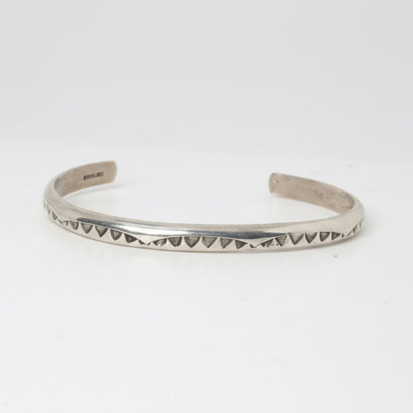 Petite Triangle Stamp All-Sterling Silver Cuff, Navajo - Turquoise Mustang
