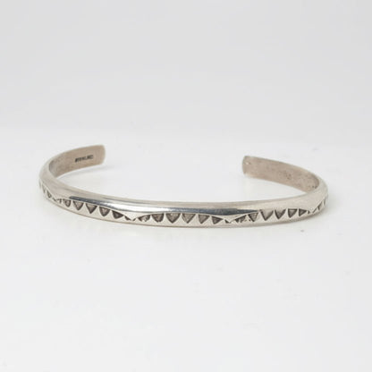 Petite Triangle Stamp All-Sterling Silver Cuff, Navajo - Turquoise Mustang