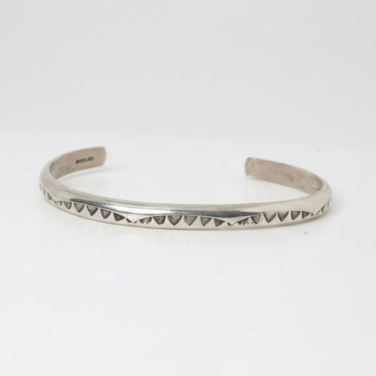 Petite Triangle Stamp All-Sterling Silver Cuff, Navajo - Turquoise Mustang