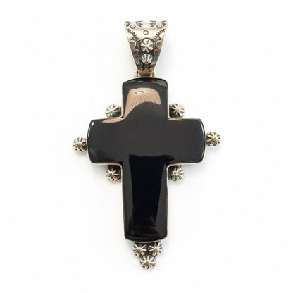 The Sunflower Cross Pendant in Black Onyx - Turquoise Mustang
