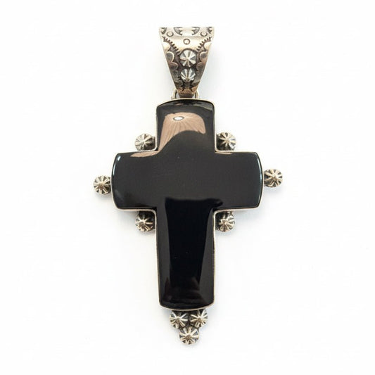 The Sunflower Cross Pendant in Black Onyx - Turquoise Mustang