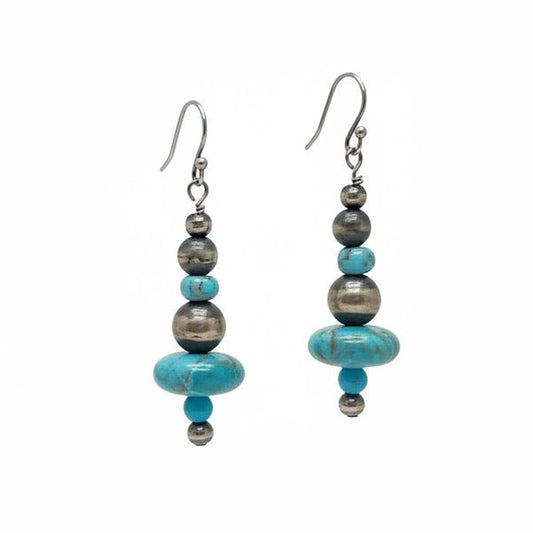 Kingman Turquoise Rondelle Navajo Pearl Drop Earrings | Sterling Silver 5–8mm Pearls - Turquoise Mustang