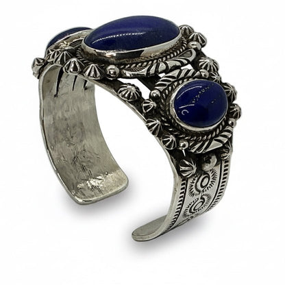 Lapis Lazuli 3 - Ovals Cuff, by Navajo Artisan Rick Werito - Turquoise Mustang