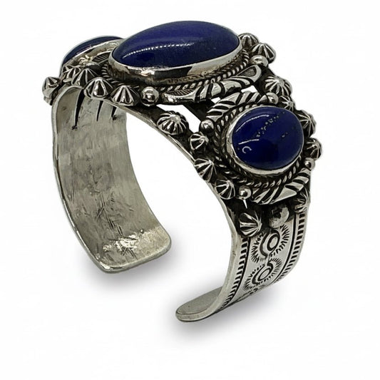 Lapis Lazuli 3 - Ovals Cuff, by Navajo Artisan Rick Werito - Turquoise Mustang