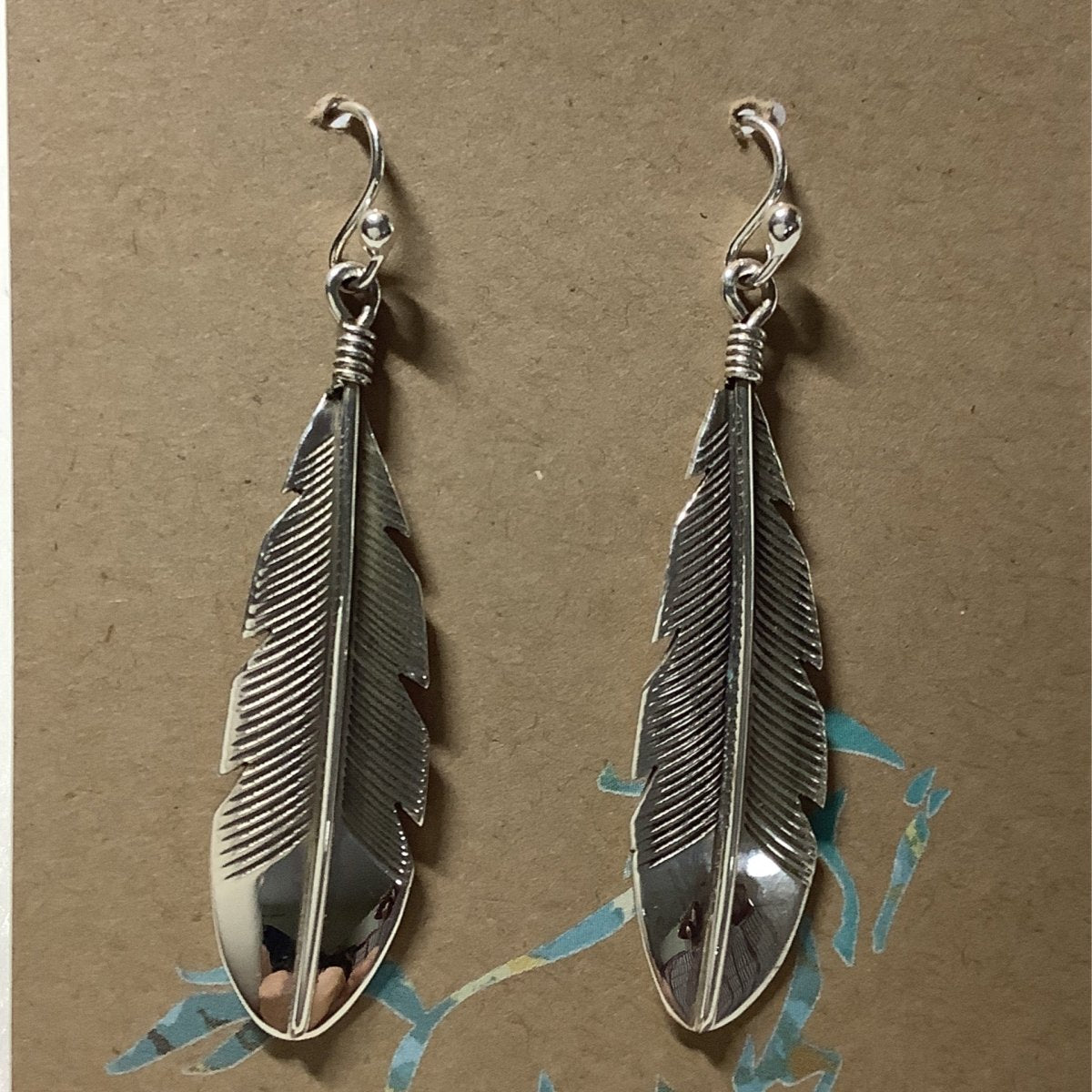 Earring, feather, Joe Nace - Turquoise Mustang