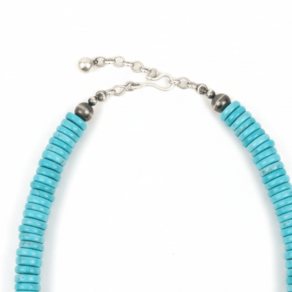 23.5" Compitos Turquoise Rondelle Necklace with Natural Sleeping Beauty Nuggets, Storyteller Barrel Beads & Navajo Pearls - Turquoise Mustang