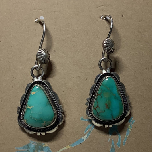 Earring, PRemium Royston teardrops,cutwork bezel shadowbox - Turquoise Mustang