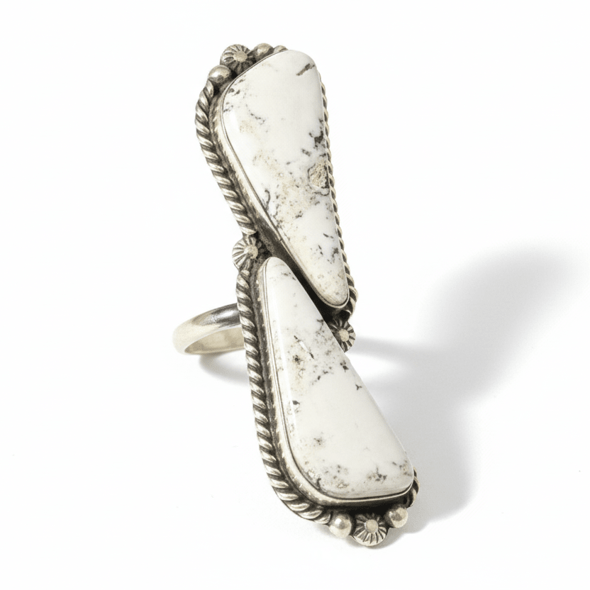 White Buffalo Freeform Ring, Eugene Belone (Adjustable) - Turquoise Mustang